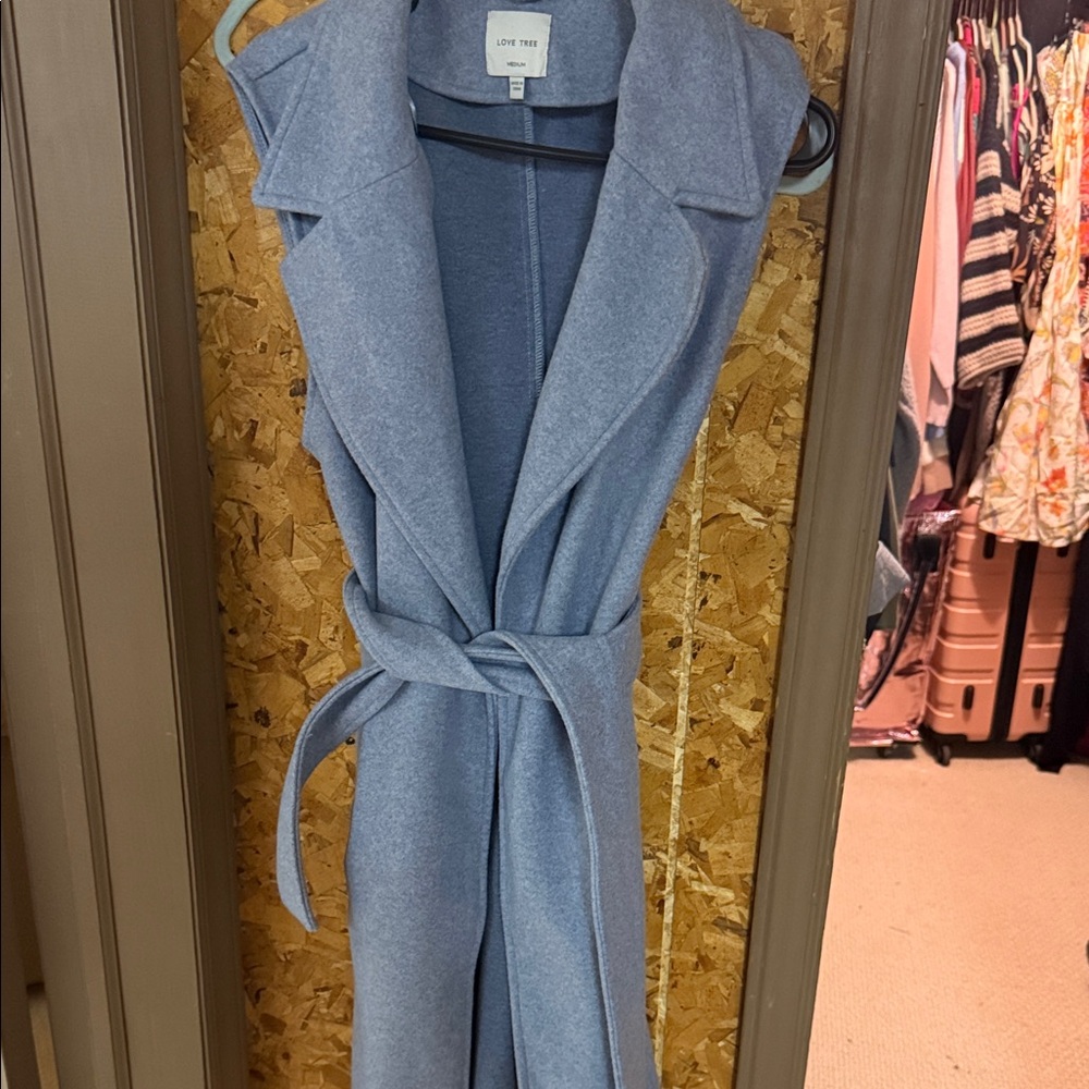 Blue Sleeveless Belted Vest